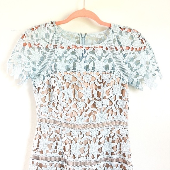 ELIZA J Floral Guipure-Lace Light Blue Short Sleeve Mini Dress sz 0P - Picture 7 of 12